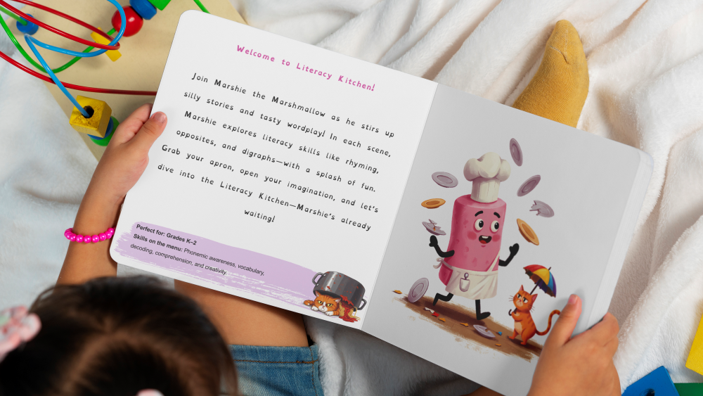 Student reading the Literacy Kitchen companion book
